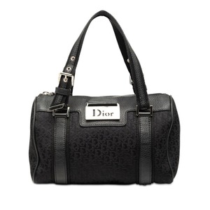 ディオール トロッター ストリートシック ミニ ボストンバッグ ハンドバッグ ブラック キャンバス レザー レディース Dior 【中古】
