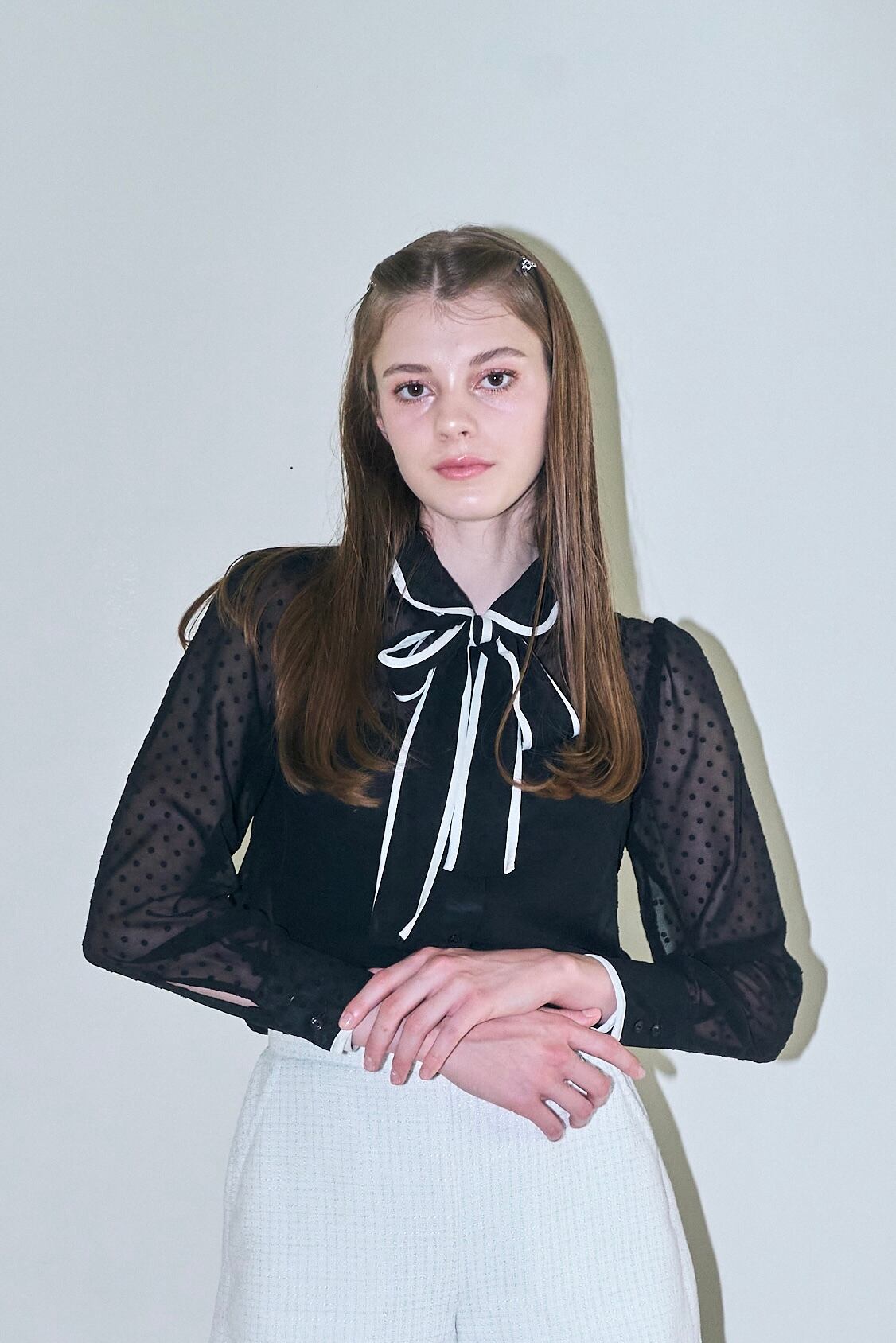 mieya mieya】LACE TRIM SHIRTBLOUSE