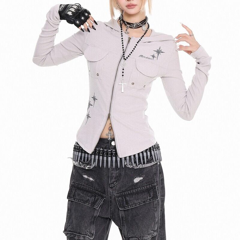 Double-zip ribbed pullover r0068