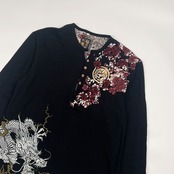 桜花爛漫 オウカランマン 和柄 桜 龍 長袖 ヘンリーネック Tシャツ XL/ブラック系 メンズ
