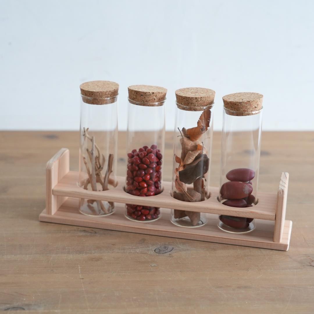 テラリウム・スパイス・ドライフラワーに】試験管4本・木製試験管立て