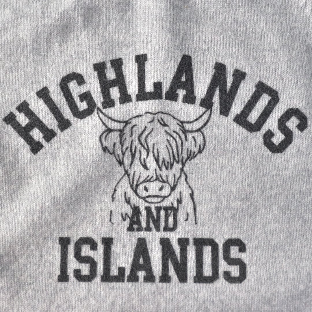 William Lockie ウイリアムロッキー ラムウールラグランプリントセーター "HIHALANDS ISLANDS"・グレイ【送料無料】