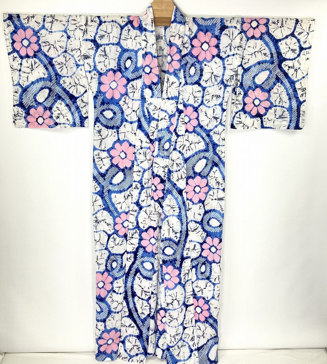 有松絞り【浴衣】花 夏着物 綿 有松鳴海絞り 白 水色 ピンク 102
