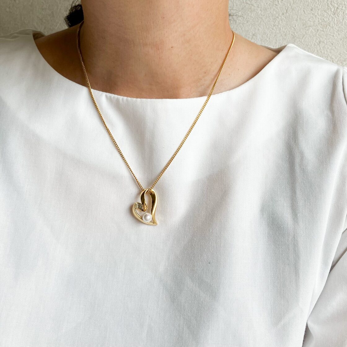 BALMAIN PARIS” gold pearl & rhinestone necklace[n-451]ヴィンテージ 