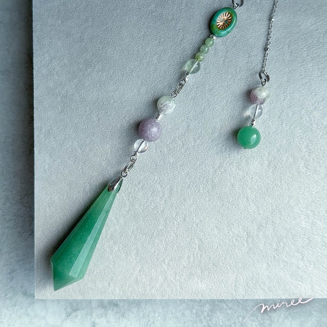 運がいい人の内側をつくるペンデュラム【グリーンアベンチュリン×レピドライト】aventurine pendulum