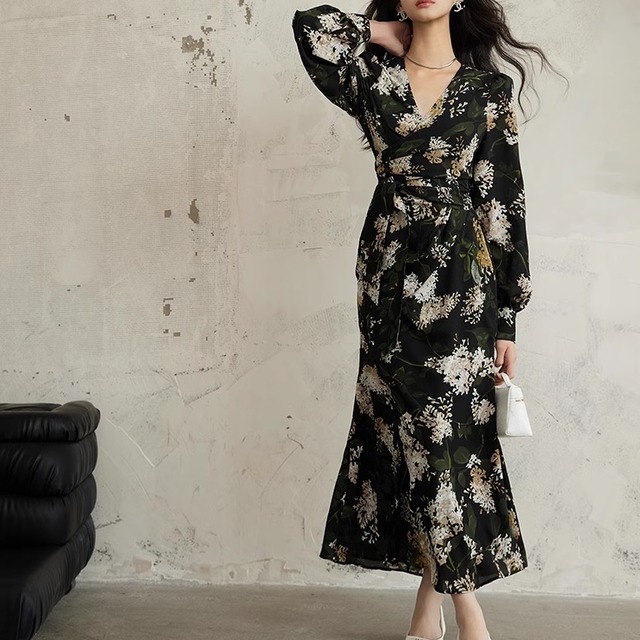 botanical cachecoeur long dress 〈d100417〉