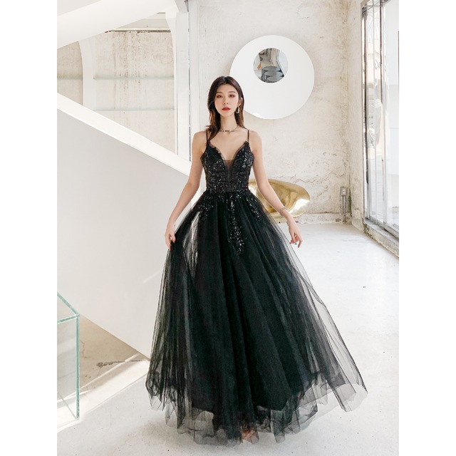 パーティードレス キャミソール Vネック スパゲッティストラップ  