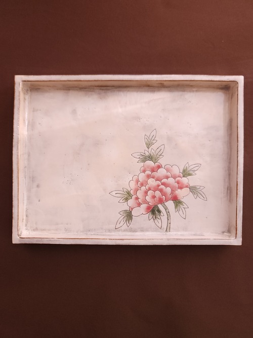 ●角皿● 刷毛目 牡丹 韓国・利川陶磁器