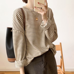 ボーダー Tシャツ 長袖 トップス レディース 春秋 韓国 きれいめ 大人 かわいい ゆったり おしゃれ ラウンドネック 大人可愛い 大人女子