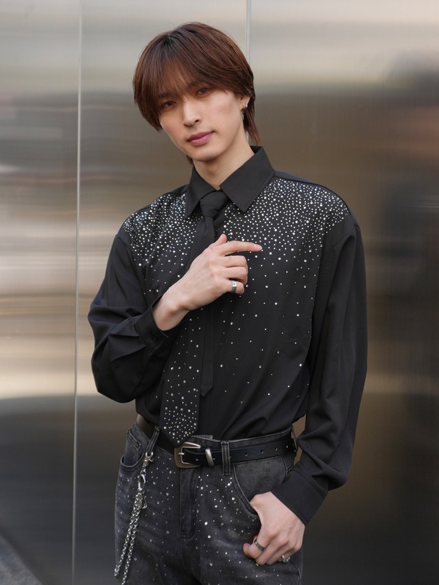 【ALUDE select】silver button frame pu leather jacket