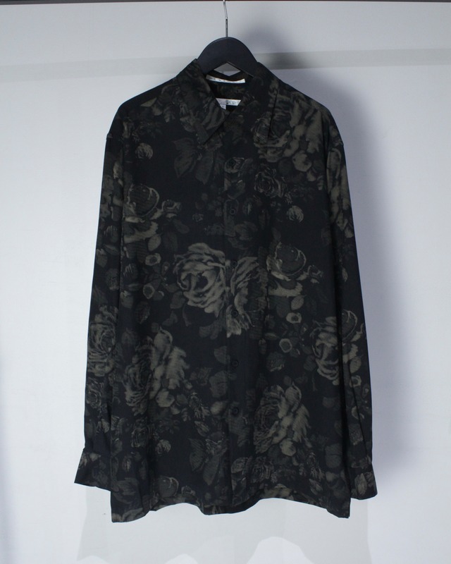 【Caka BLACK】Flower Pattern Vintage Loose L/S Silk Shirt