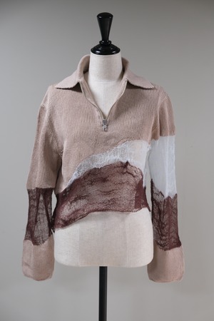 【kota gushiken】Solid & Fluid Zip-up Knit -Beige-