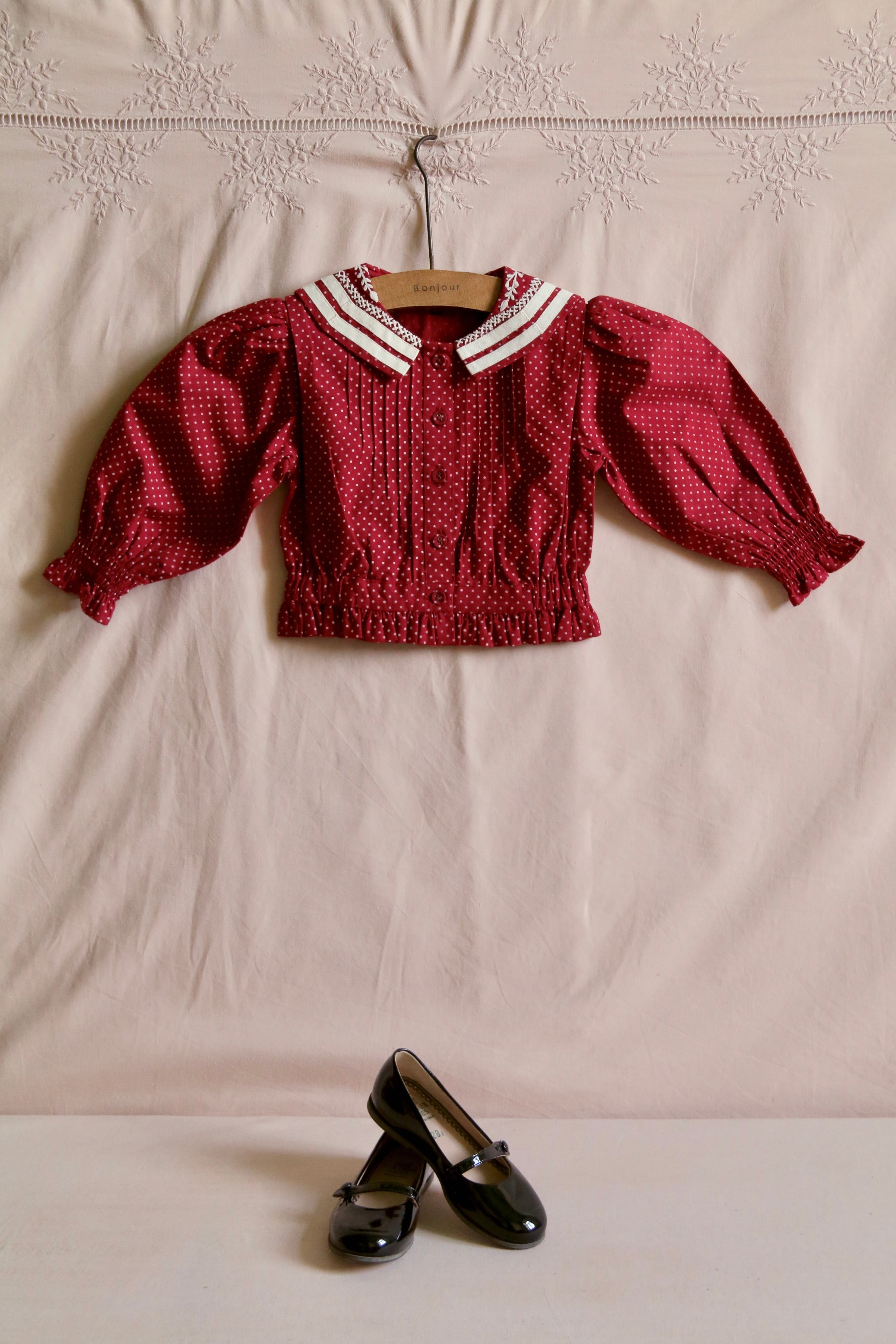 BONJOUR DIARY Sailor blouse red wine dot print 2-6y | RESONASON