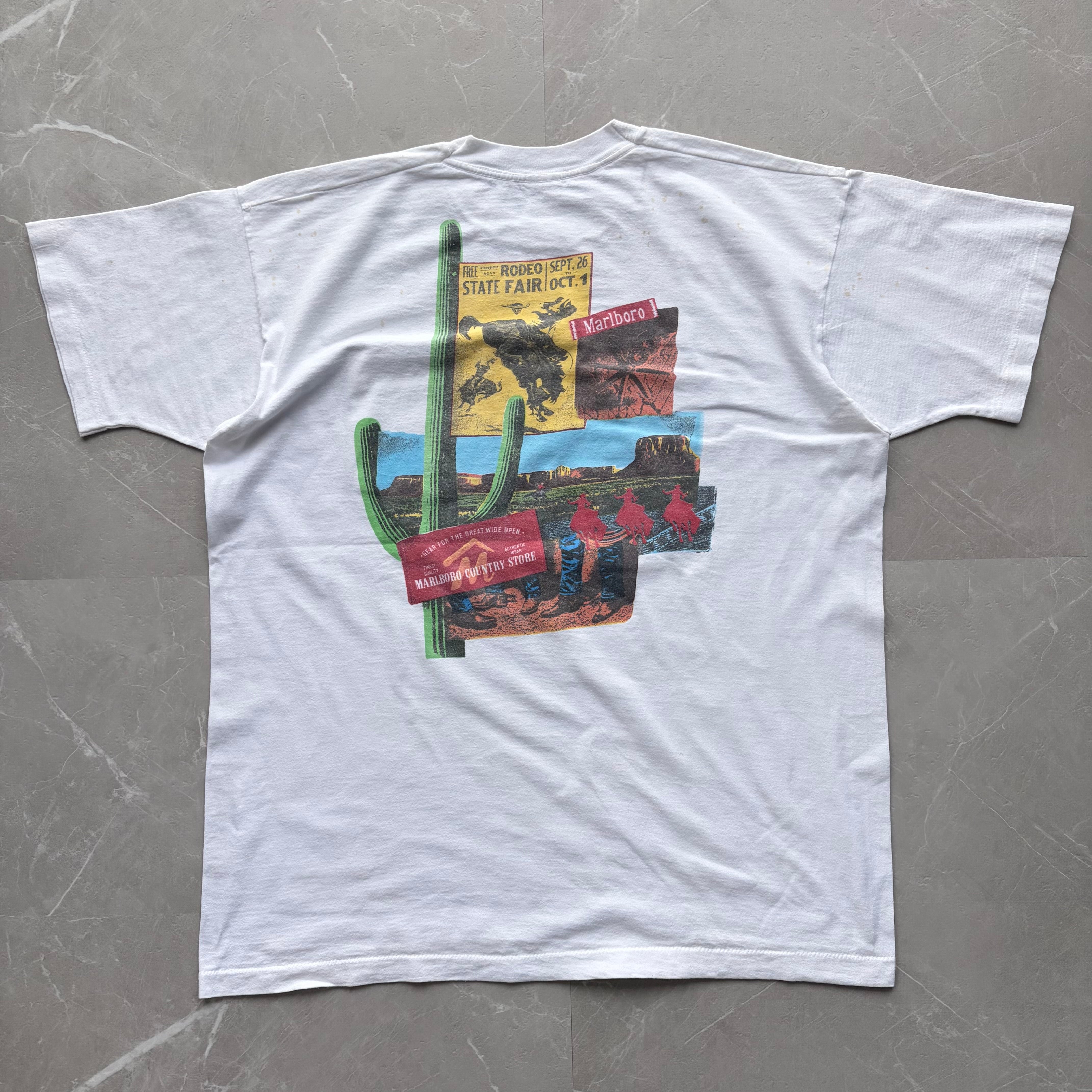 90s USA製 Marlboro Unlimited マップ プリントtシャツ UNLIMITED Marlboro 90s マルボロ MARLBORO 90年代 Pocket T プロモ