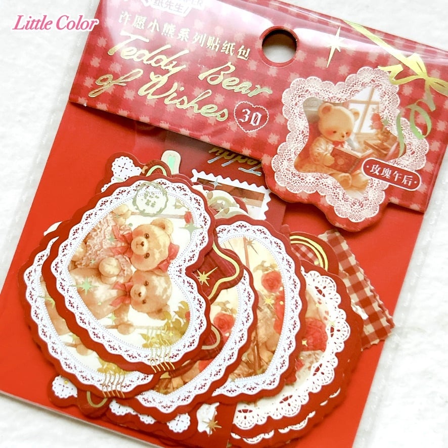 手帳デコ】テディベアのフレークシール Teddy Bear of Wishes レッド