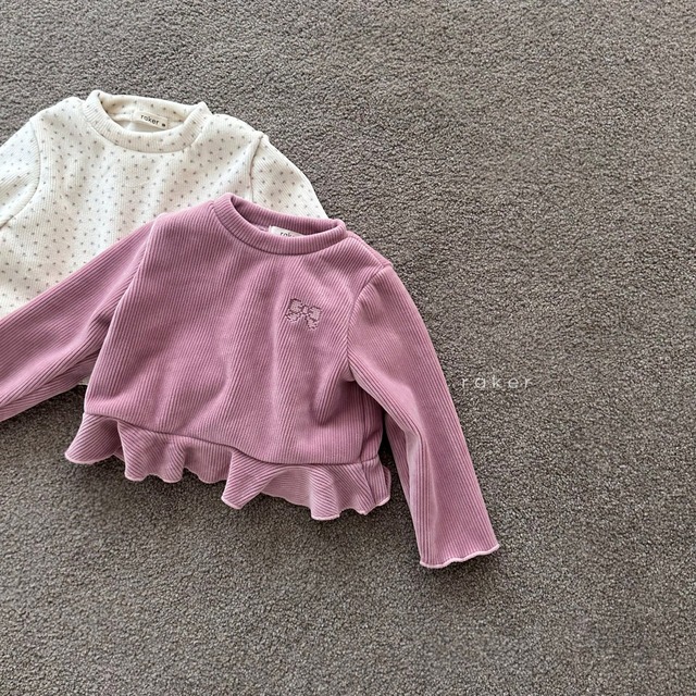 【取寄】raker｜ribbed mink flare T｜リブミンクフレアT（ピンク）｜XS-2XL｜kids｜25 winter