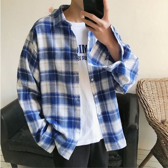 全2色 タータンチェック シャツ トップス メンズ 韓国 カジュアル