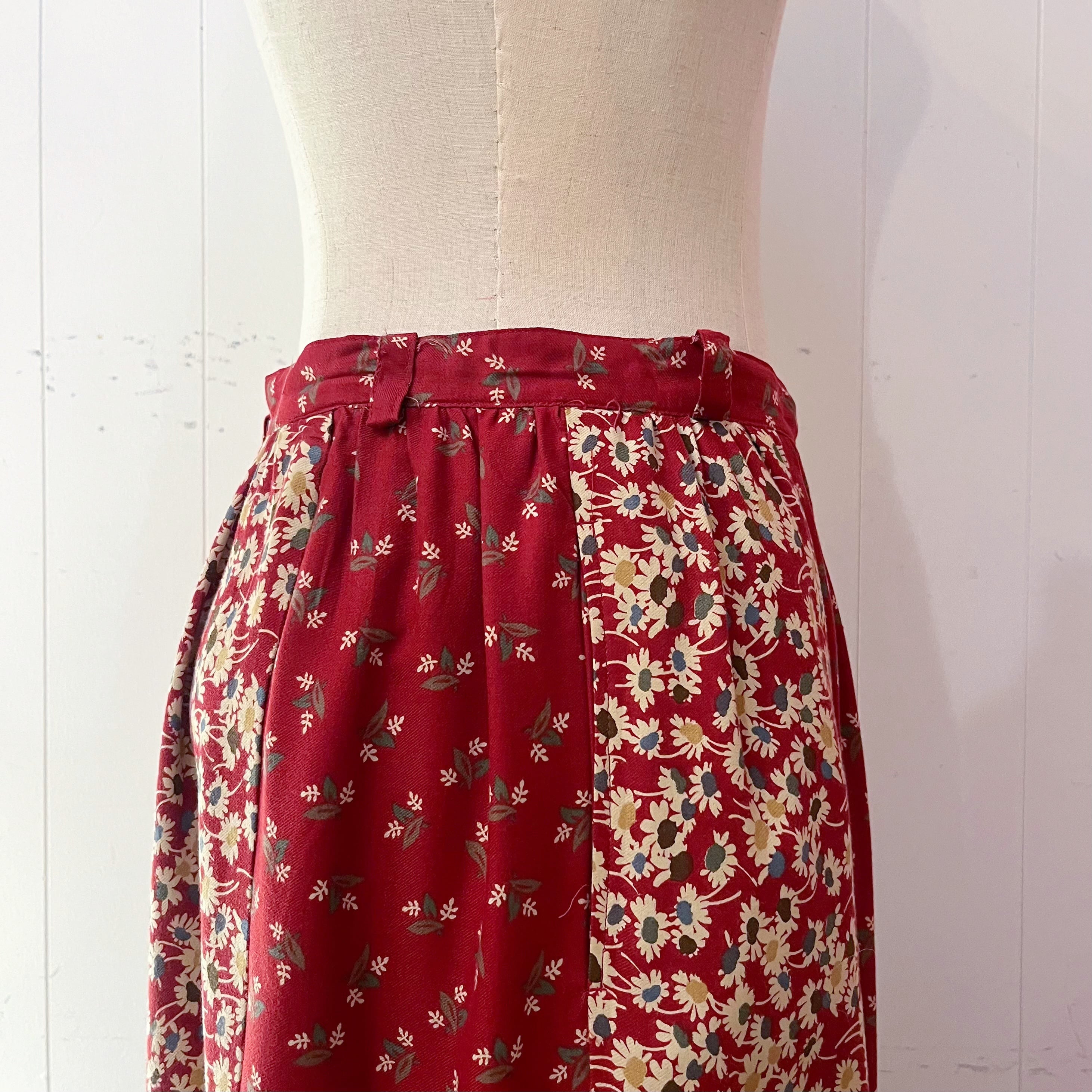 red flower patchwork tiered skirt