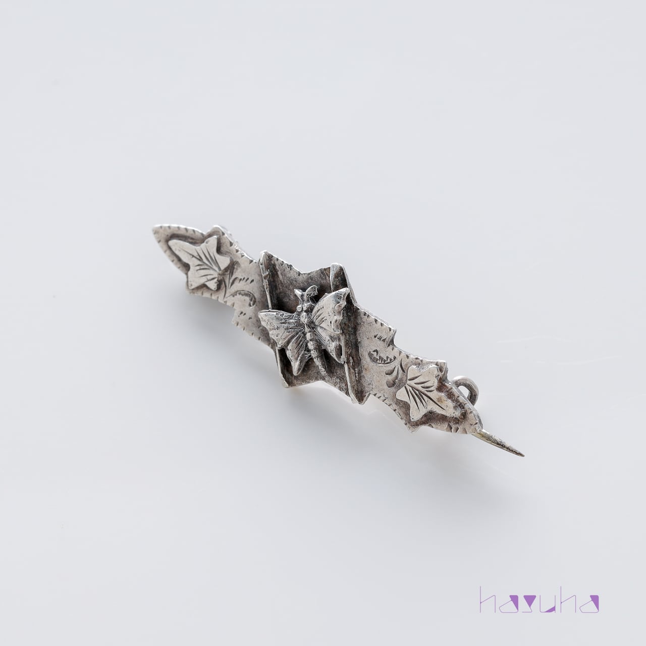 アンティーク 蝶 ぶどうの葉 ミズパ シルバーブローチ | ハスハ