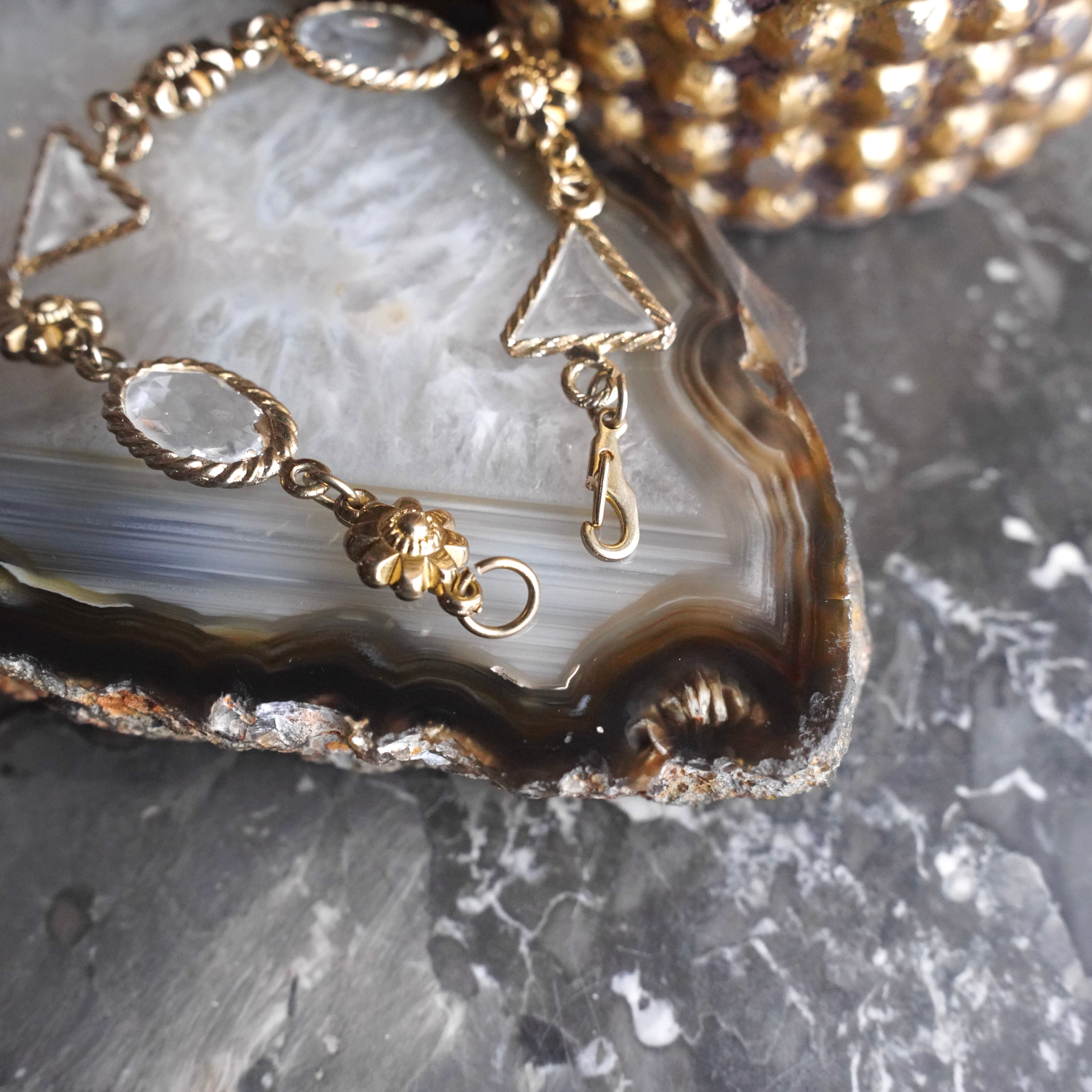 USA VINTAGE CLEAR STONE FLOWER DESIGN CHAIN BRACELET/アメリカ古着