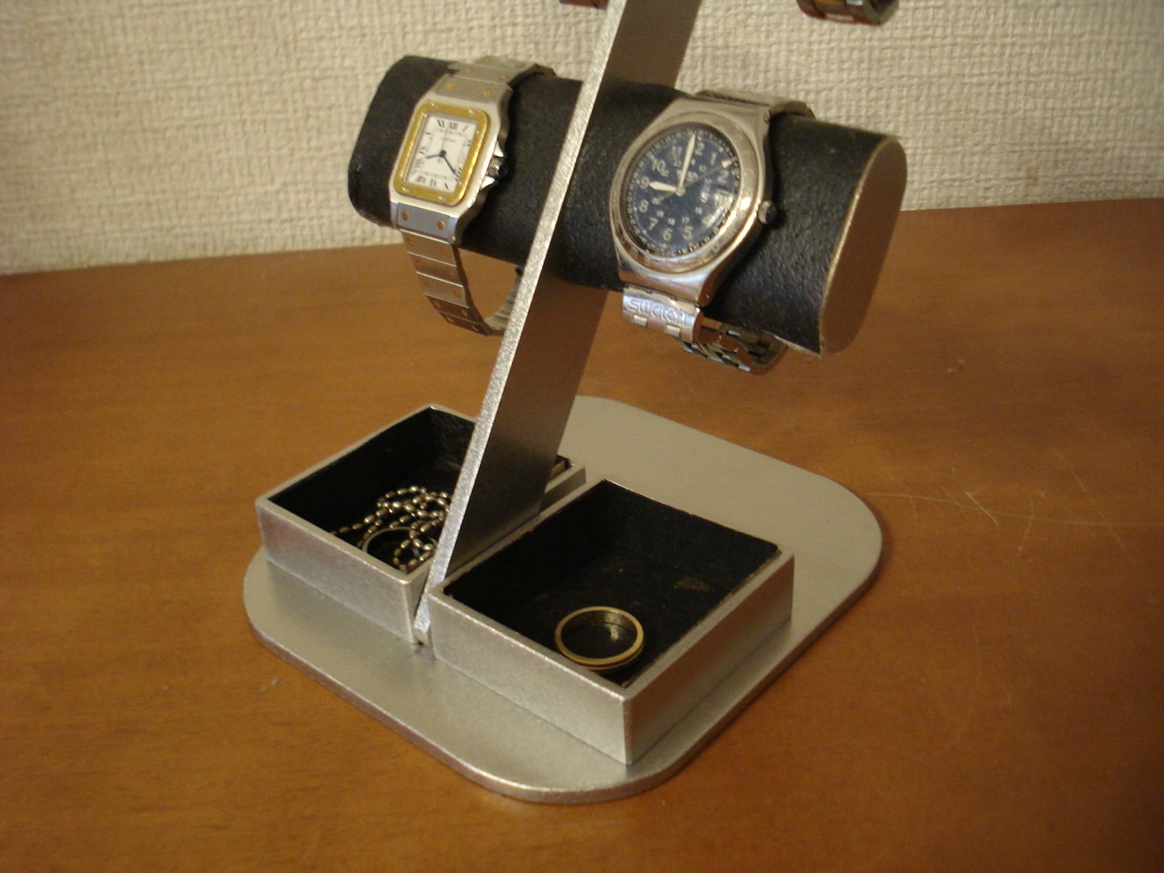 時計スタンド 腕時計 飾る ブラック4本掛け楕円ダブルトレイ