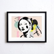 Festive｜女性のまなざしをくすみカラーで描くファッションイラストアートポスター｜北欧・モダン・ホテルライクに映える抽象インテリアA3ポスター