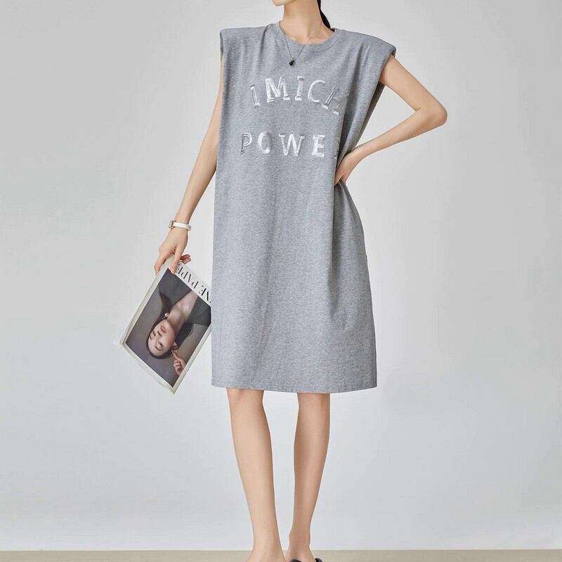 Shoulder Pad A-Line T-Shirt Dress W00373