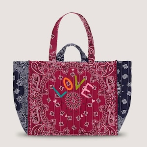 CALL IT BY YOUR NAME Quilted Maxi Cabas Tote LOVE Bordeaux/Navy