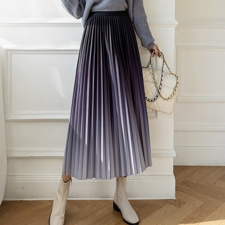 スカート レディース プリーツスカート ミディアム丈 グラデーション プリーツ ハイウエスト ウエストゴム ポリエステル かわいい 大人可愛い きれいめ シンプル カジュアル 大人 上品 おしゃれ レトロ ガーリー 個性的 エレガント 送料無料 S M L XL レッド ブルー ブラウン 無地 オールシーズン 10代 20代 30代 40代 50代 ママ OL 通勤 学生 通学 デート お出かけ 女子会 着回し 普段使い 韓国系 ファッション スタイル 楽ちん モテ 体型カバー 流行 インスタ映え 即納
