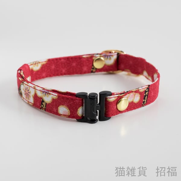 猫雑貨 招福 】 猫 首輪 和柄 セーフティバックル付 安全ベルト
