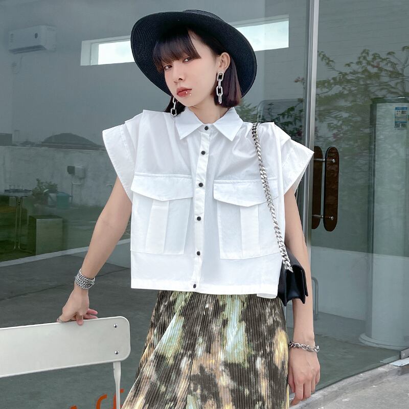 ホワイトブラウス レディースサマーショートシャツ ルーズ薄手 夏物 ラブタオタオダレンハウス89165360080