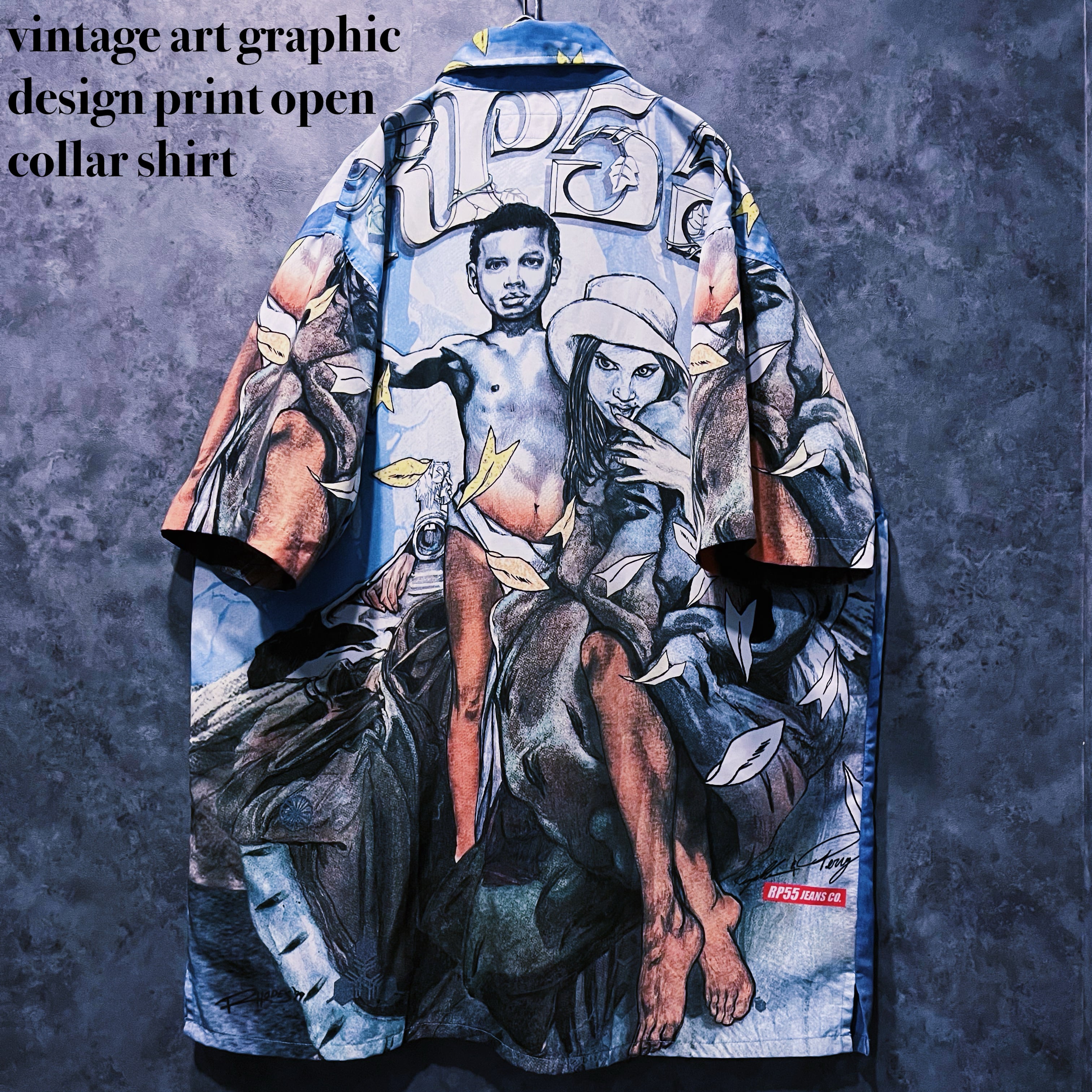 【doppio】vintage art graphic design print open collar shirt
