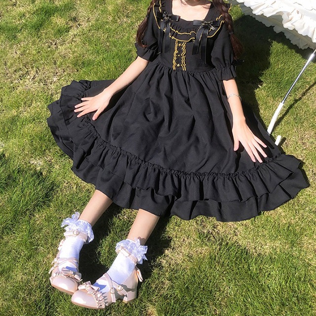 Lolita Op Dress ロリータワンピース ロリィタ お茶会 撮影 Cosplay イベント クラロリ ブラック フリル Mintcat Lolita Op Dress ロリータワンピース ロリィタ お茶会 撮影 Cosplay イベント クラロリ ブラック フリル Mintcat