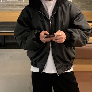 フード付きフェイクレザーブルゾン　MT0080411