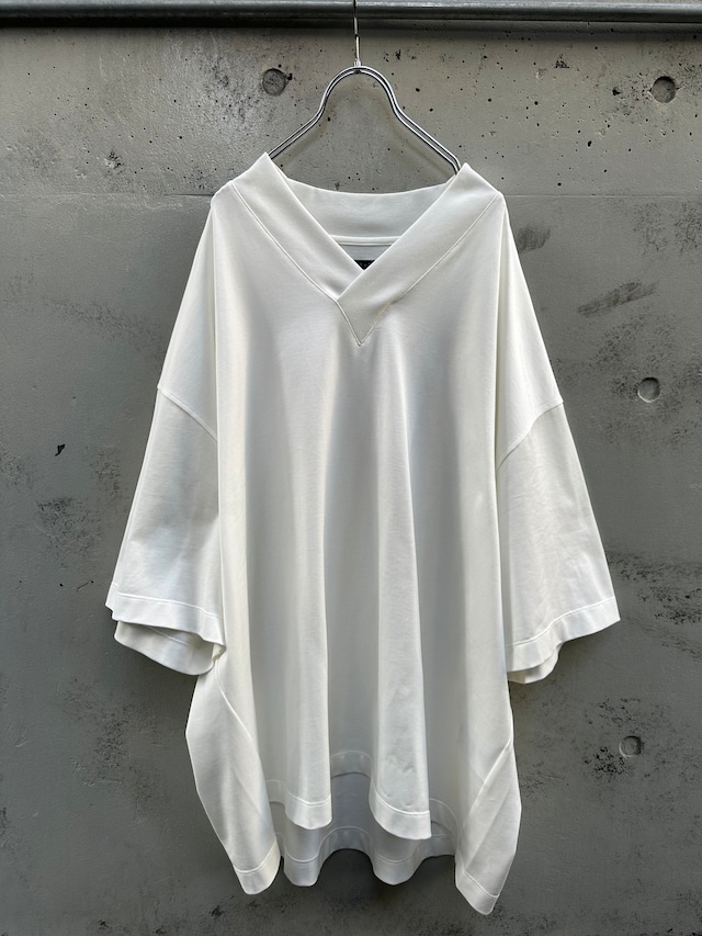 my beautiful landlet』 PARALLELED JERSEY V-NECK BIG T-SHIRT / WHITE