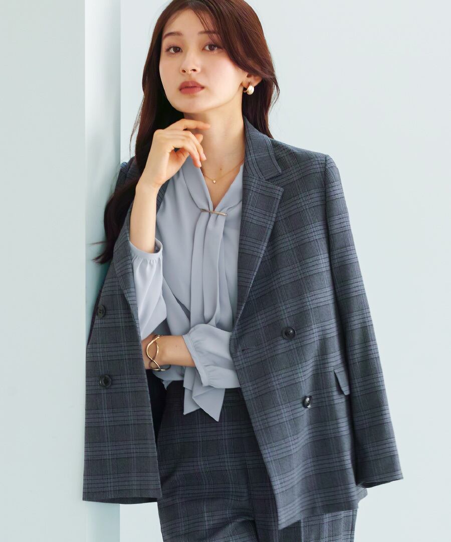 SALE 50％OFF 洗える トラッドチェック・テーラードダブルジャケット SALE 50％OFF】【 洗える 】 トラッドチェック・テーラードダブル