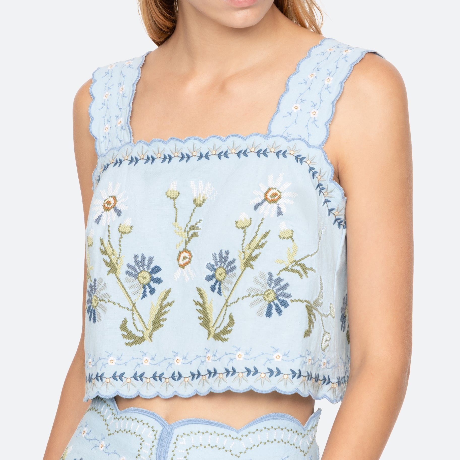 SEA NY AUDRA EMBROIDERY TANK TOP BLUE