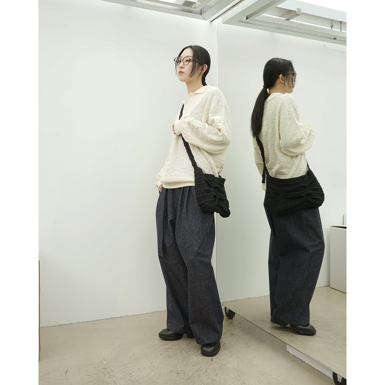 【Blanc YM】Silk Denim Wide Pants / Navy M Blanc YM] (ブランワイエム) BL-25S-SDWP Silk Denim Wide Pants (Navy