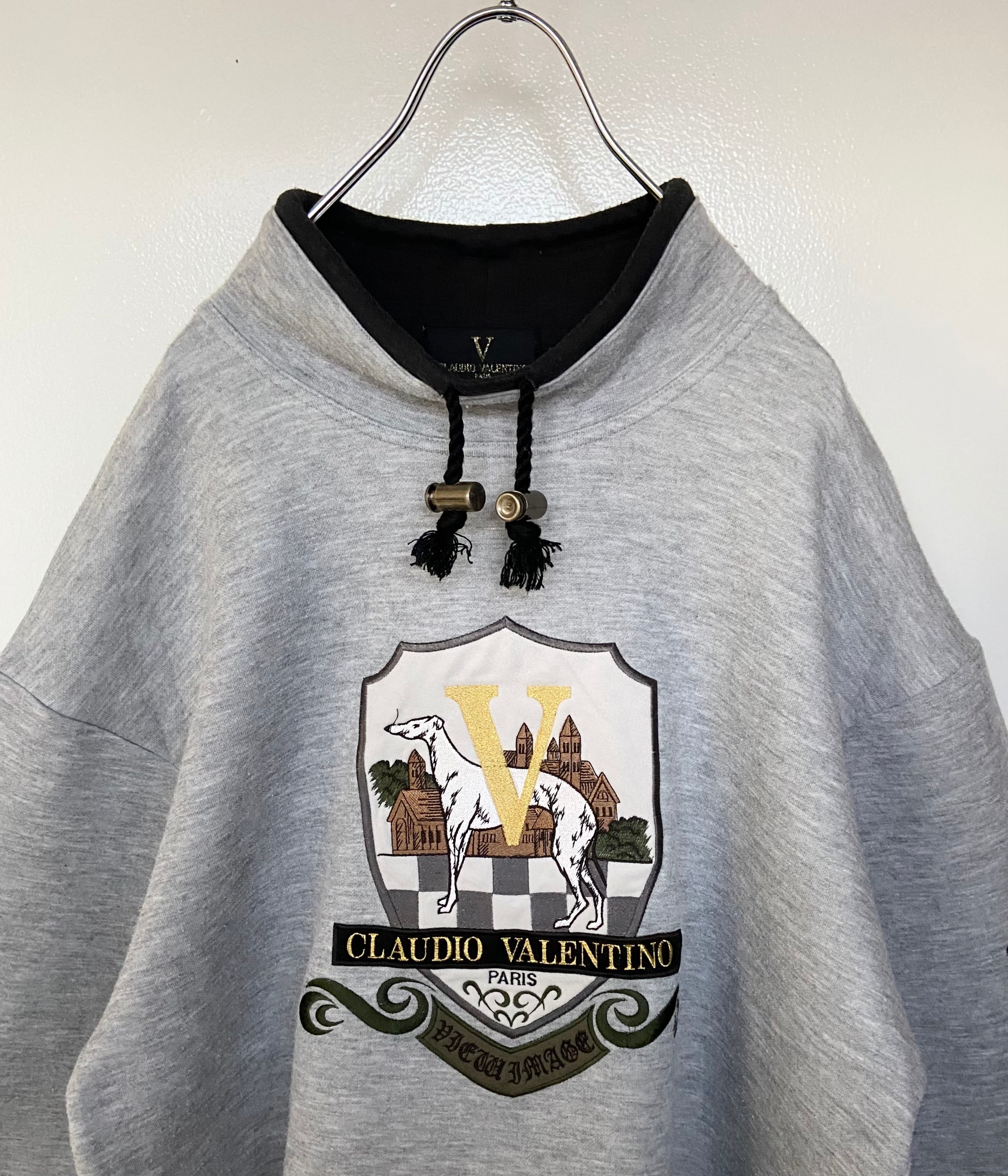 90sイタリア古着 CLAUDIO VALENTINO/ヴァレンティノ アニマル刺繍スウェット モックネック