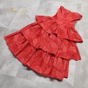フラダンス 衣装 CC Fashions CCファッション ワンピース ドレス レッド系 ハワイ製 ピンク系 モンステラ柄 植物柄 ハワイアンプリント ハワイアンダンス ハワイアン アロハ フラ ダンス レッスン 練習 フリル 赤 華やか 鮮やか かわいい おしゃれ 練習着 レッスンウェア