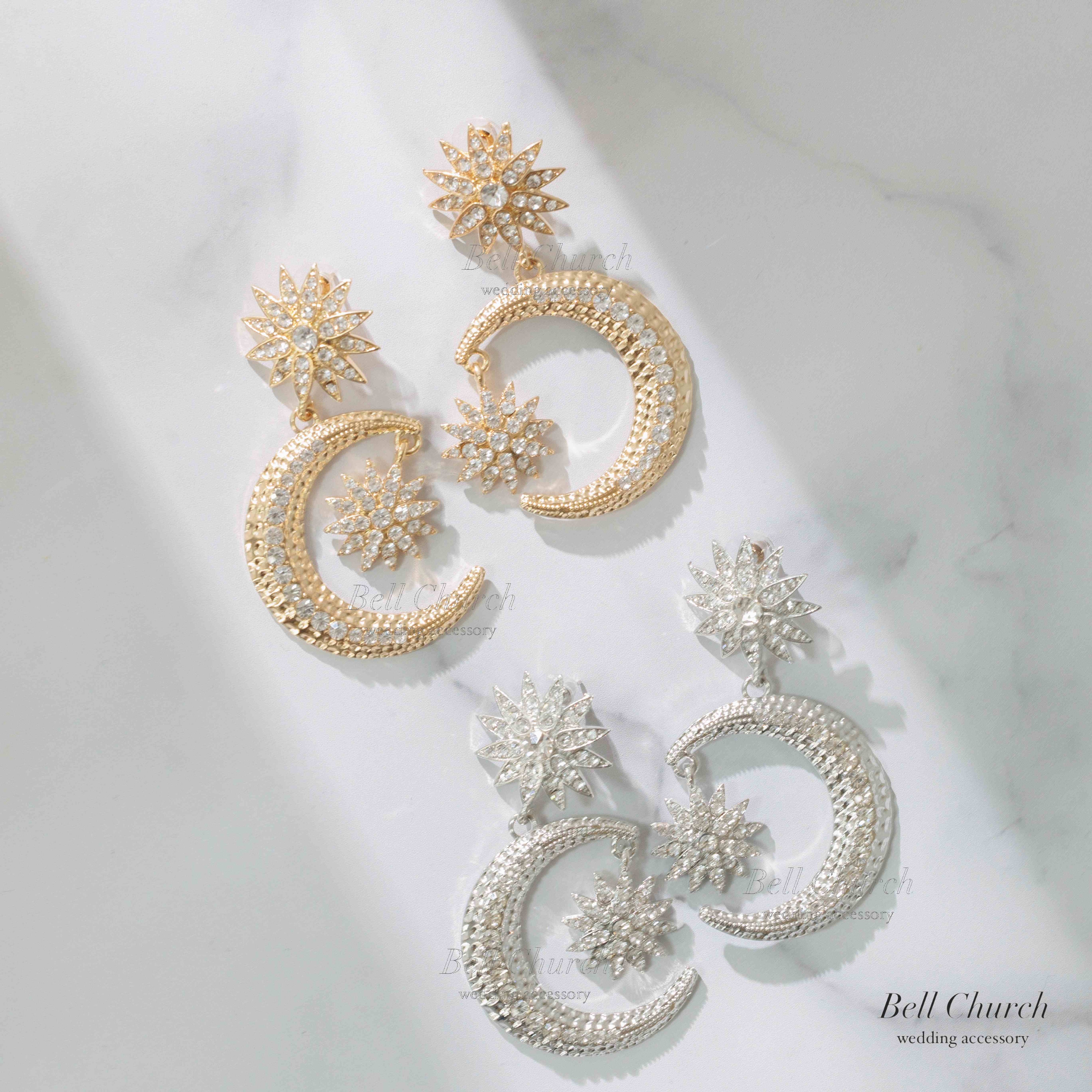 ピアス イヤリング | ジルコニア | 星&月モチーフ | ゴールド | (BC