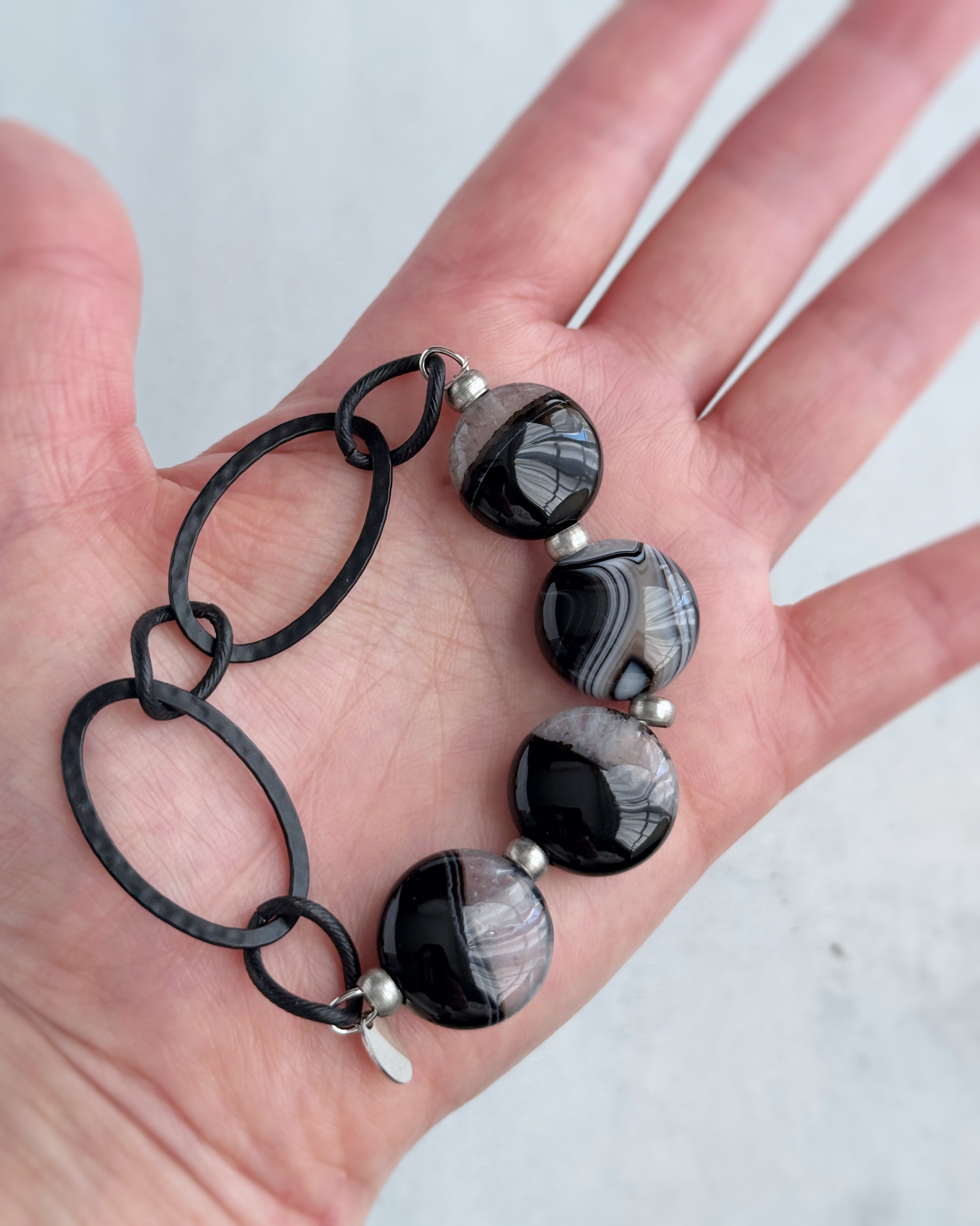 Chain & stone bracelet (ブラックアゲート×クォーツ)