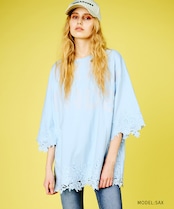 コネクテッドレースルーズTシャツ (SAX) CQ-48023