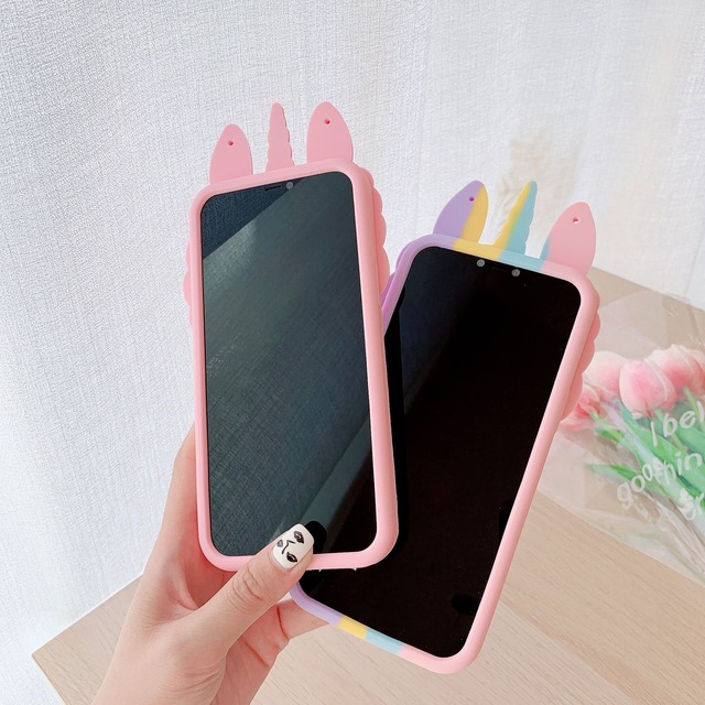iPhone 7 / 8 / SE 第二世代 対応 可愛い ケース, CrazyLemon おしゃれ かわいい ピンク ユニコーン 4色 ポップ バブル デザイン ストラップ 付き ソフト シリコン ケース カバー 耐衝撃 全面保護 バンパー [Cute Pink Unicorn Case] - 01