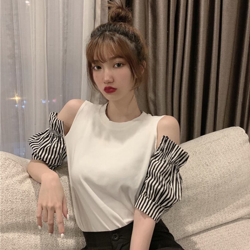 シャツ スタイルストライプスリーブトップス レディース ハンチェンe73495634930