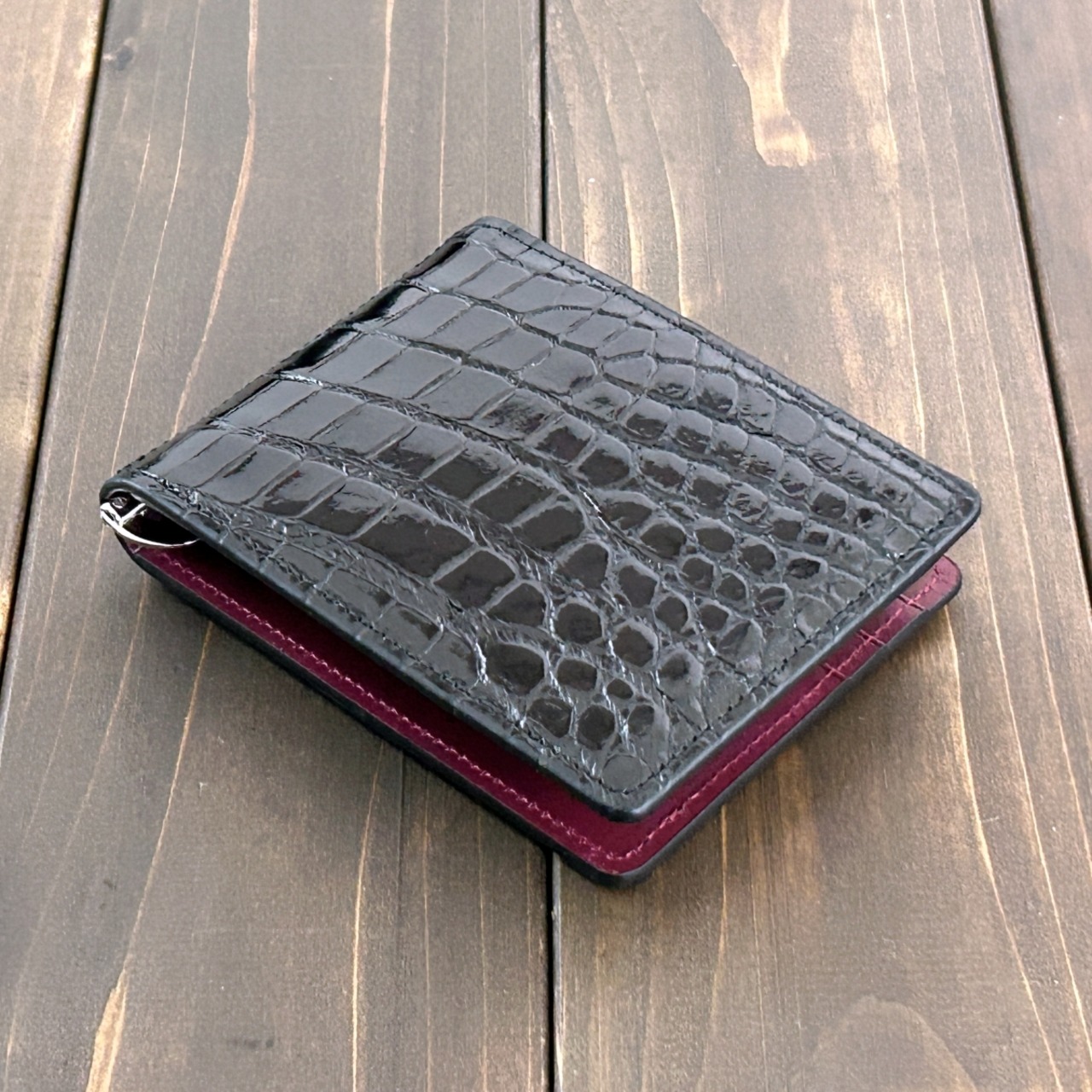 クロコダイル マネークリップ ブラック × ワイン