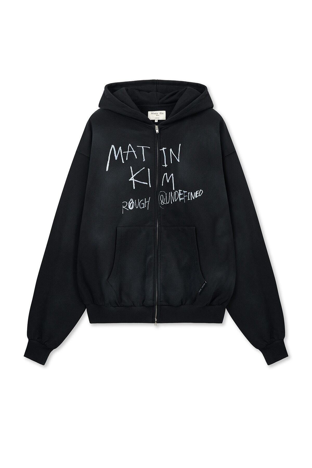4/15発送 [Matin Kim] VINTAGE WASHED GRAFFITI HOODY ZIP UP IN BLACK