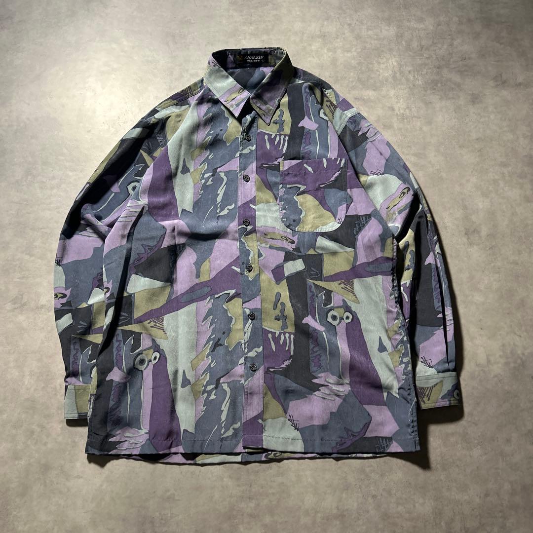 ZEALZIP 総柄 レトロ ヨーロピアン パープル モード シャツ