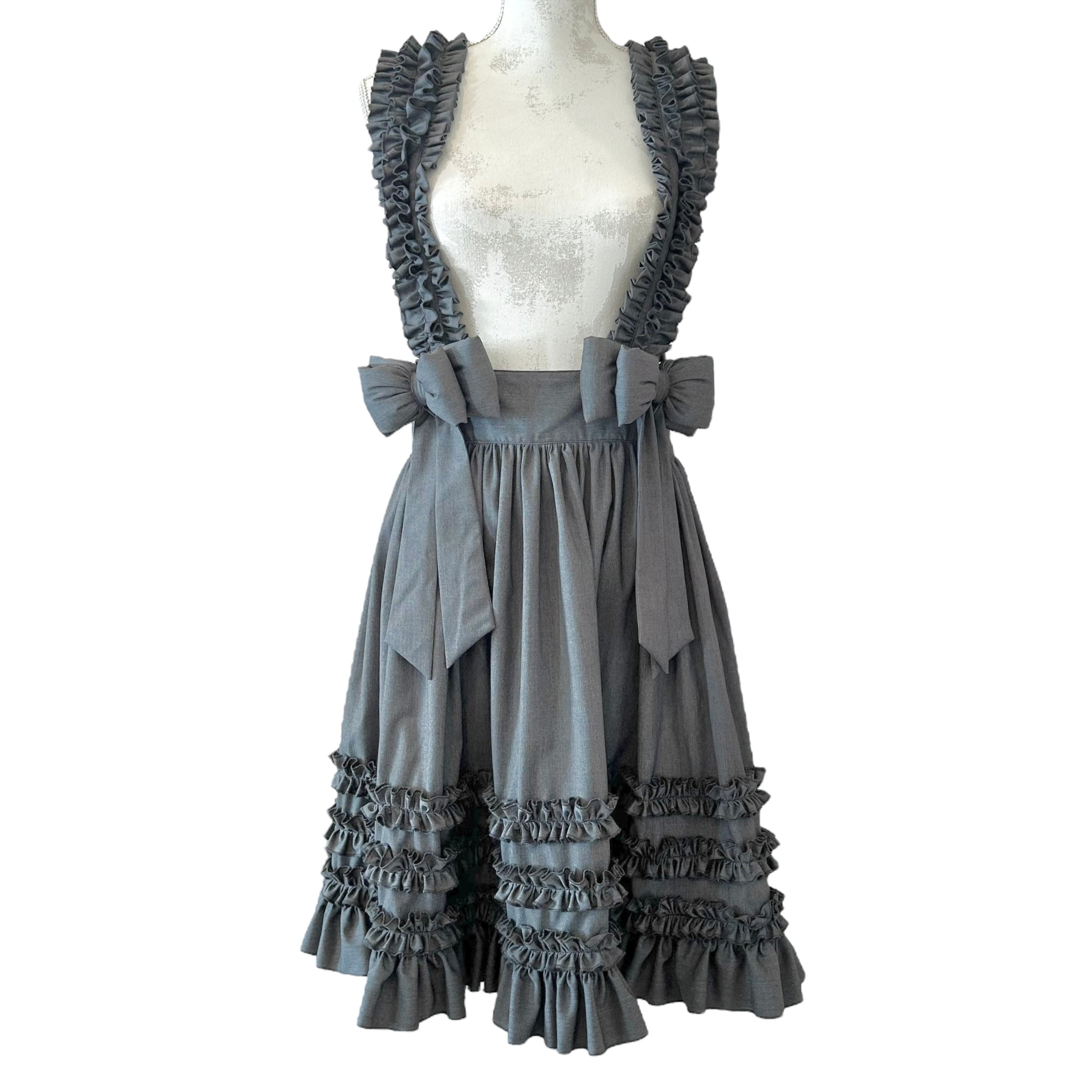 リボンフリルジャンパースカート GRAY