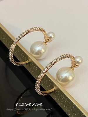 pearl & crystal ring earrings《 即日発送 》